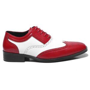 Red White 1920's Wingtip Lace up Oxford Dress Shoes